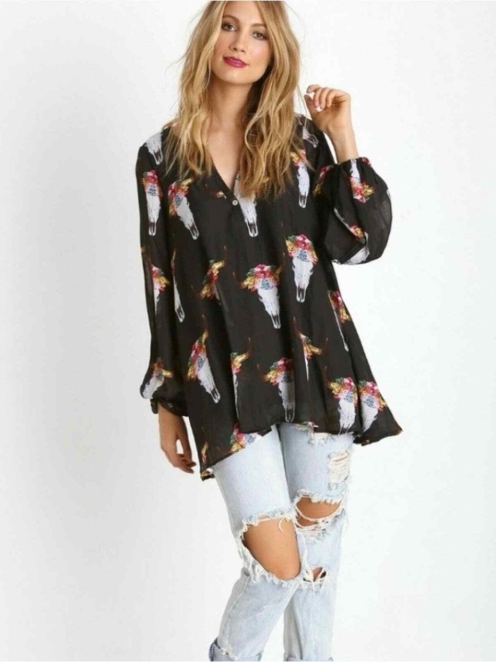 Show Me Your MuMu Jamie Black Bull and Beautiful Tunic Blouse